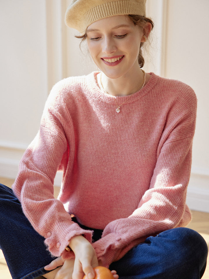 Reagan Crew Neck Pink Knit Sweater/simpleretro
