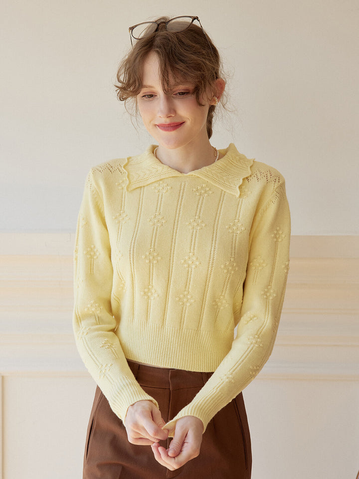 Jasmine Cable Polo Yellow Knit Sweater/simpleretro