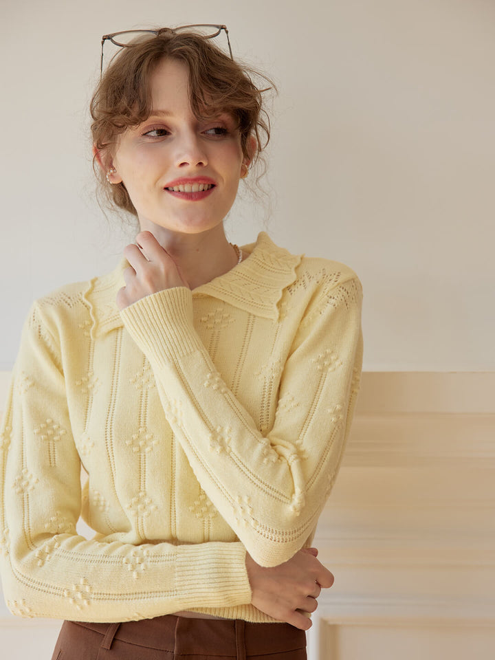Jasmine Cable Polo Yellow Knit Sweater/simpleretro