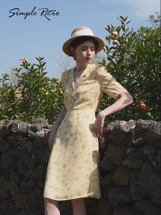 Fannie Printed Floral Tea Dress Simple Retro