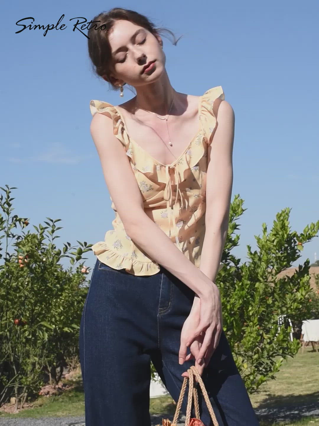 Carolyn Yellow Floral Tank Top/Simple Retro/11314