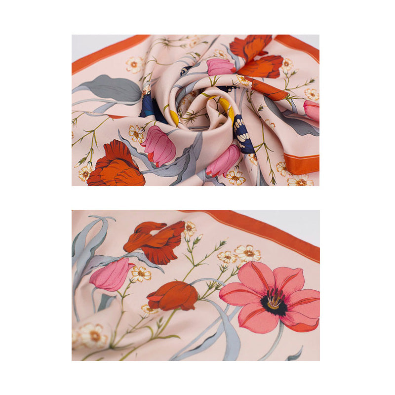 Chowxiaodou 16 Momme Tulip Silk Twill Large Square Scarf  90*90