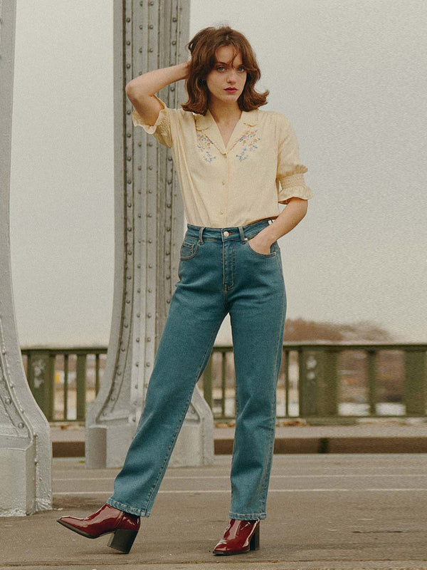 Kira High-Waisted Straight Jeans/Simple Retro/1210047