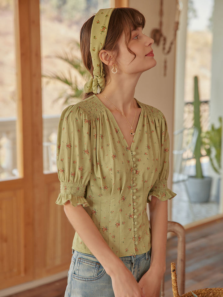 Rosalina Floral Pleated Shirt/Simple Retro/55055
