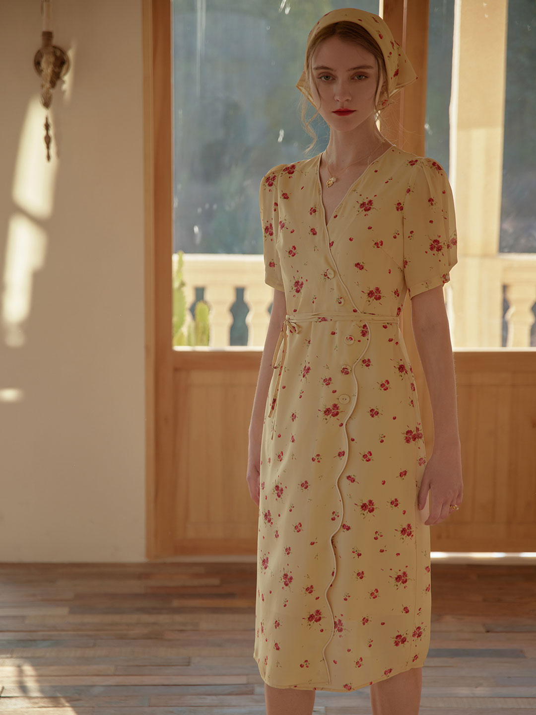 Kimura Floral-Print Midi Dress/Simple Retro/11193