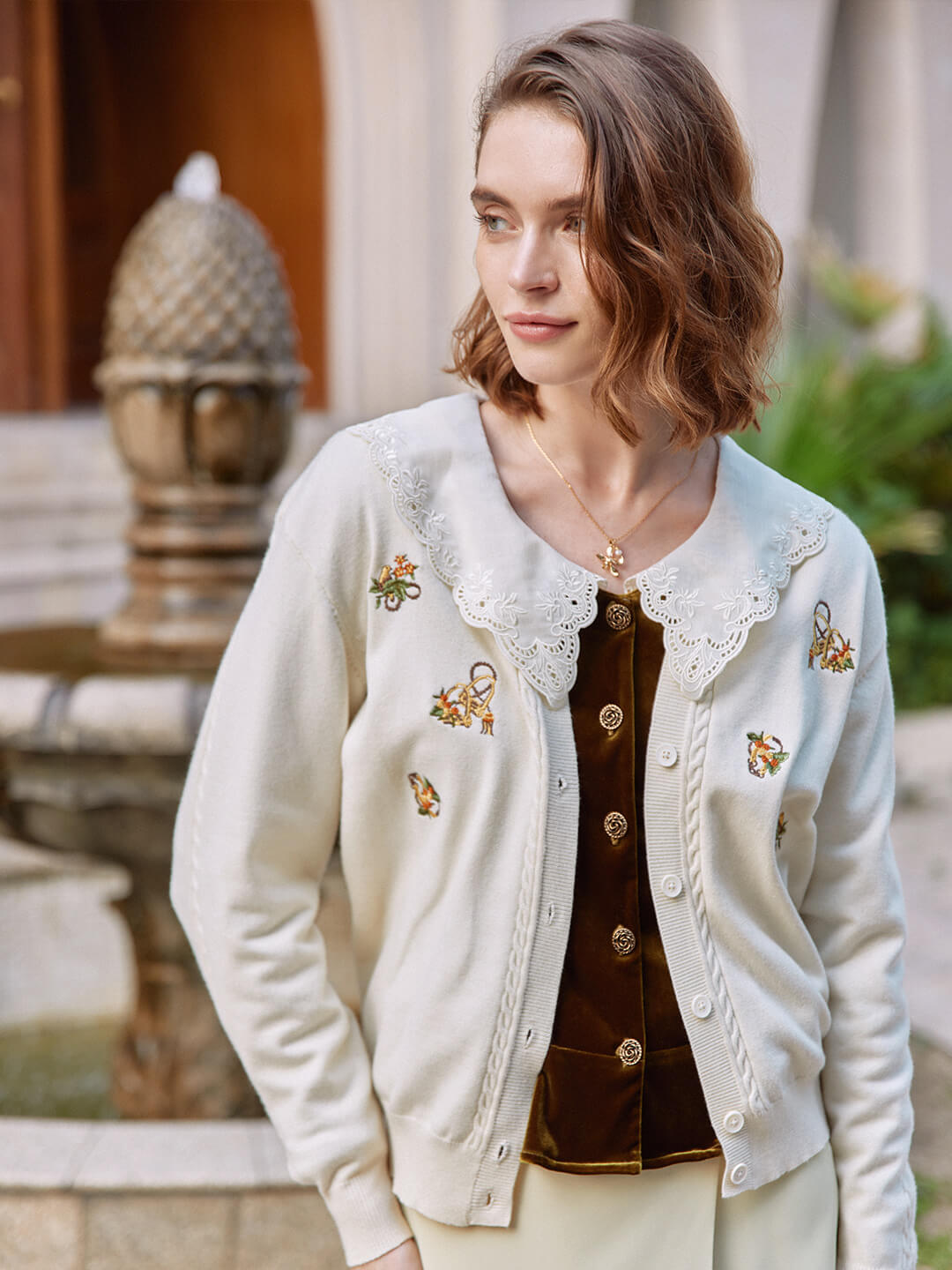 Kamila French Embroidery Cardigan/Simple Retro/22207