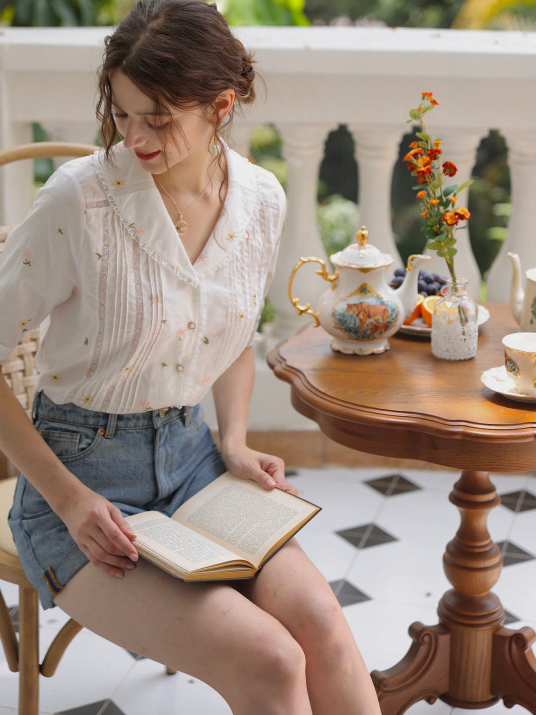 Erin 100% Cotton V-Neck Blosue/Simple Retro/22164