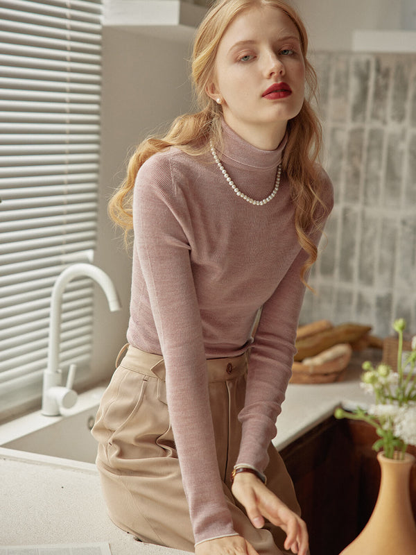 Amber Seam-Free Pink Turtleneck Knitted Top