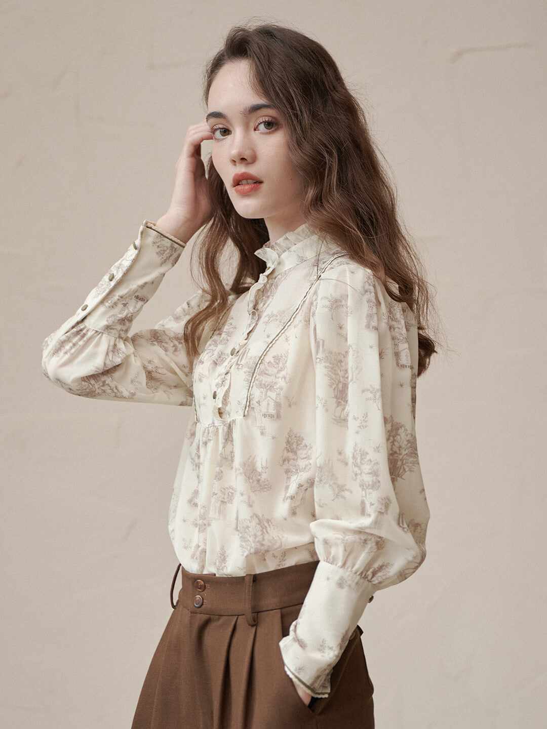 Candance Apricot Stand Collar Blouse
