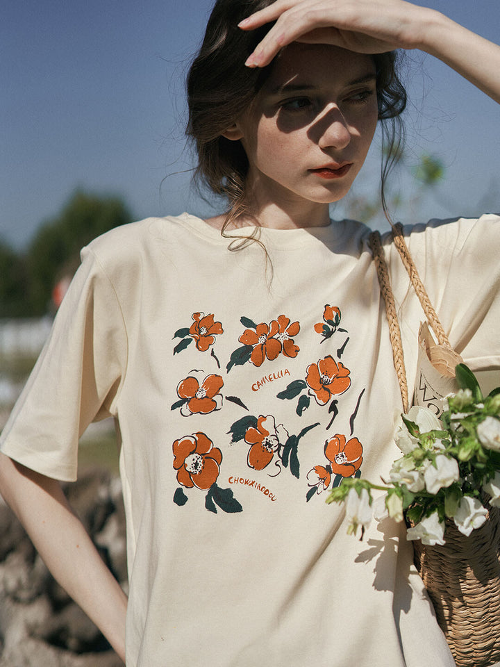 Camellia Chowxiaodou Graphic T-Shirt/Simple Retro/55165