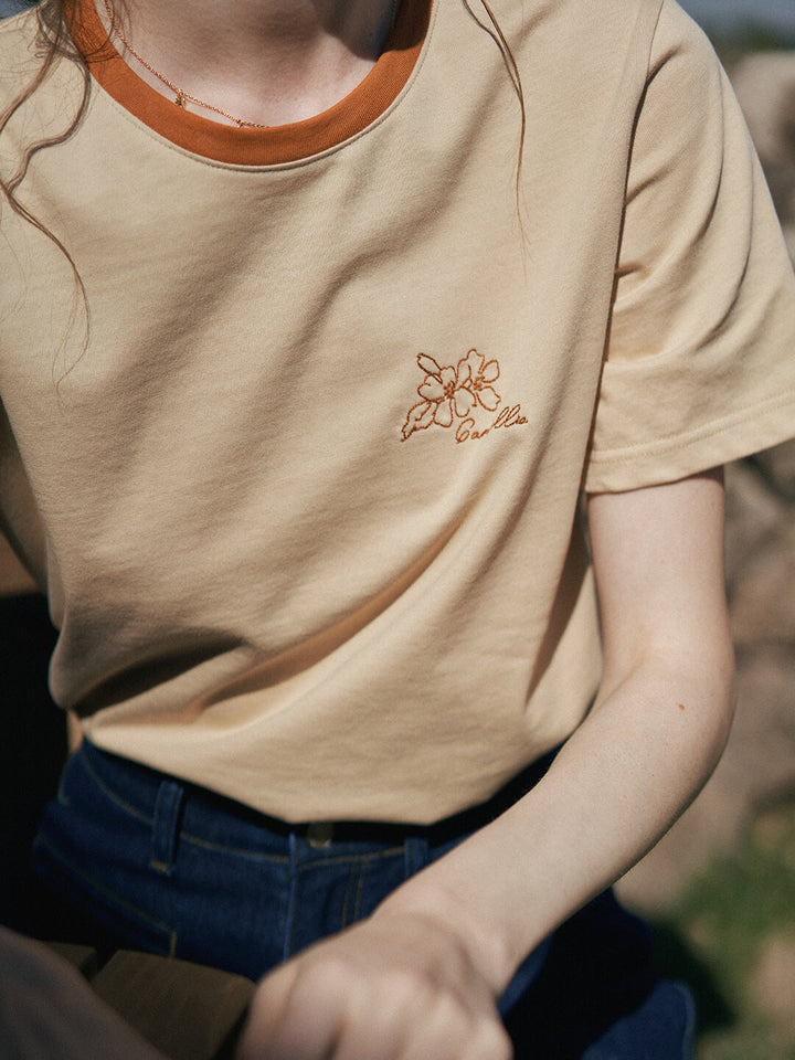Camellia Chowxiaodou Orange Embroideried T-Shirt/Simple Retro/55164