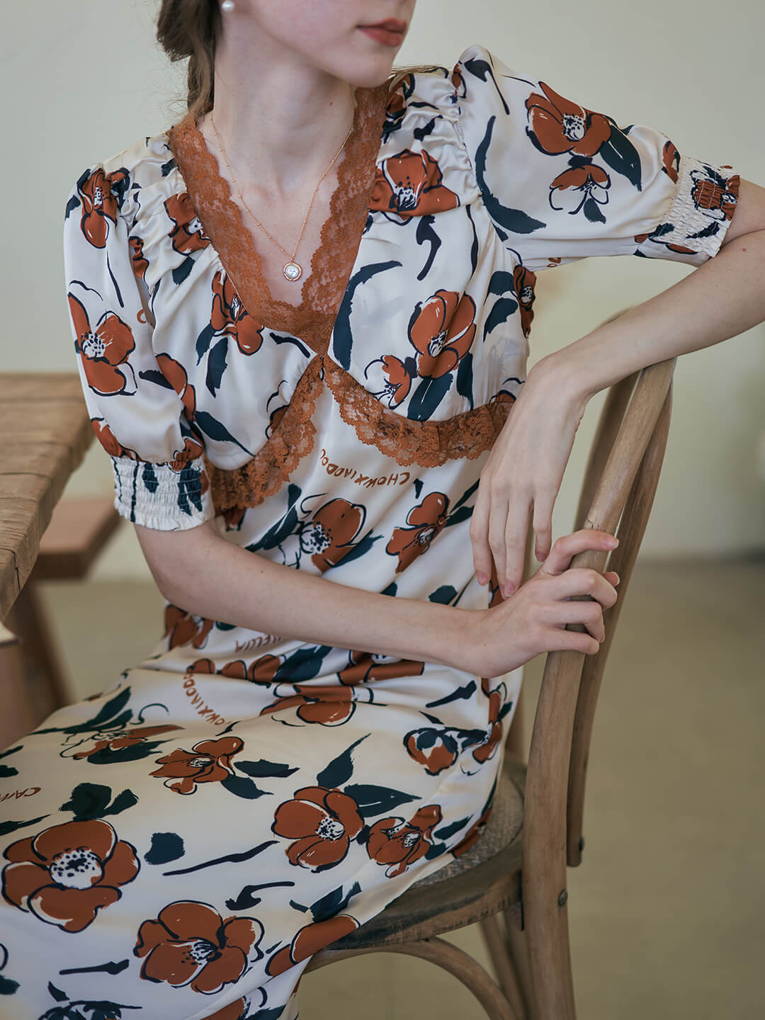 Camellia Chowxiaodou Printed Red Midi Dress/Simple Retro/11324