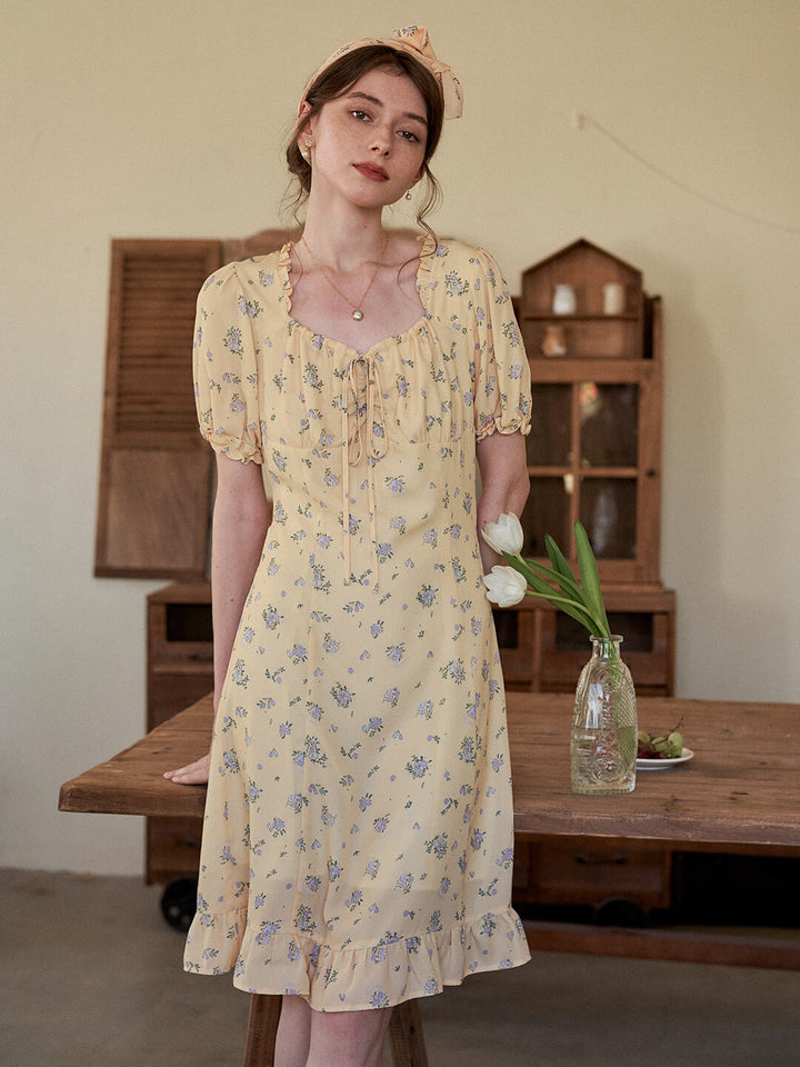 Magnolia Printed Floral Short Dress/Simple Retro/11320