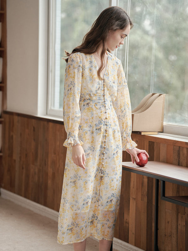 Lindsay V-neck Chiffon Dress
