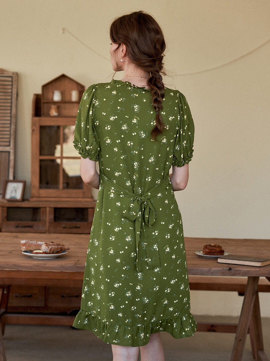 Magnolia Printed Floral Short Dress/Simple Retro/11320