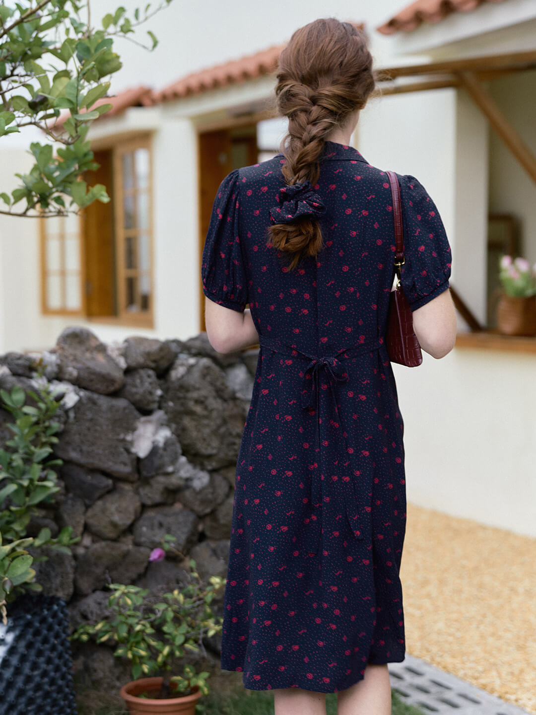 【Final Sale】Madeleine Vintage V Neck Puff Sleeve Dress