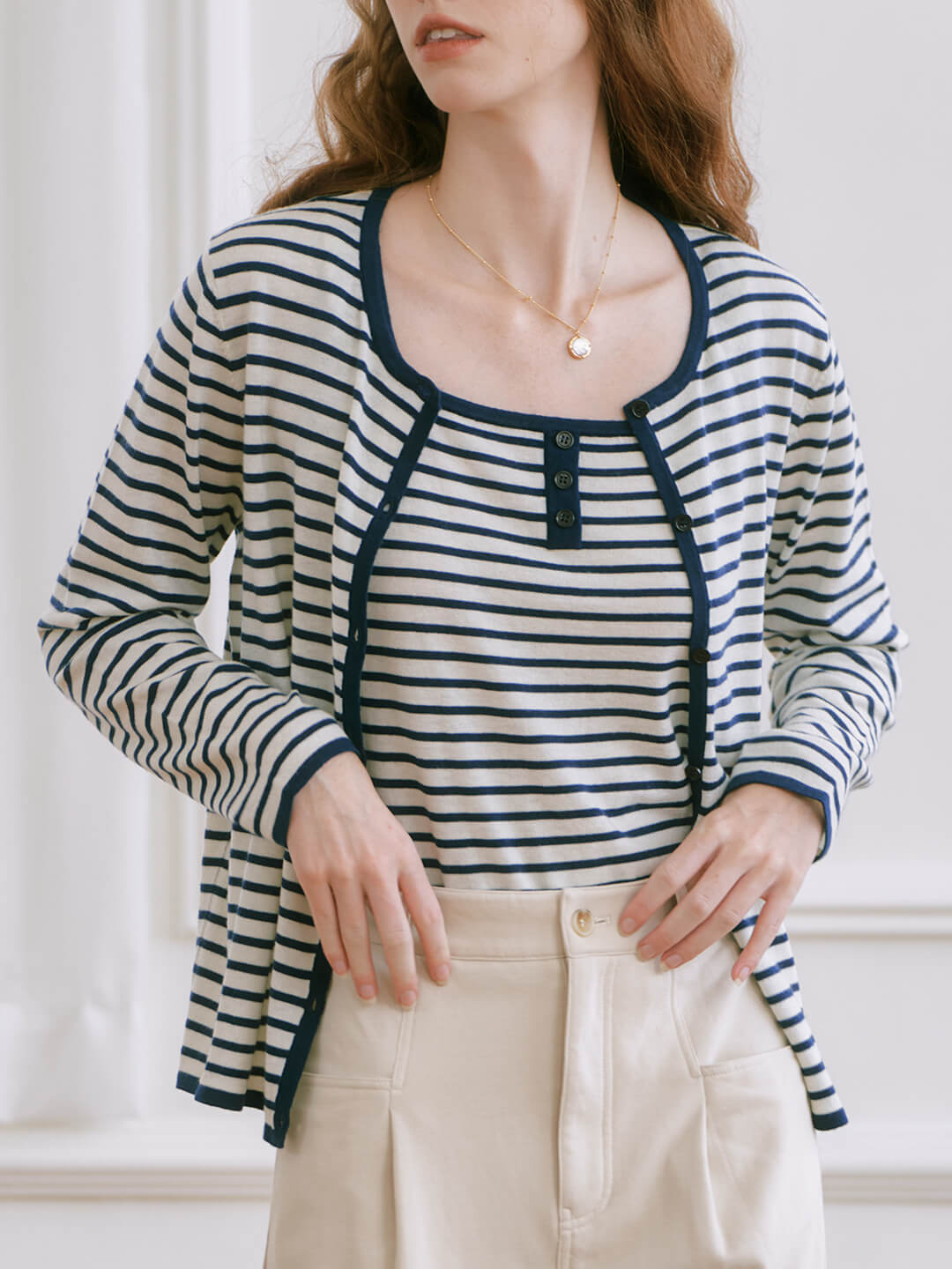 【Final Sale】Dakota Round Neck Striped Knitted Jacket