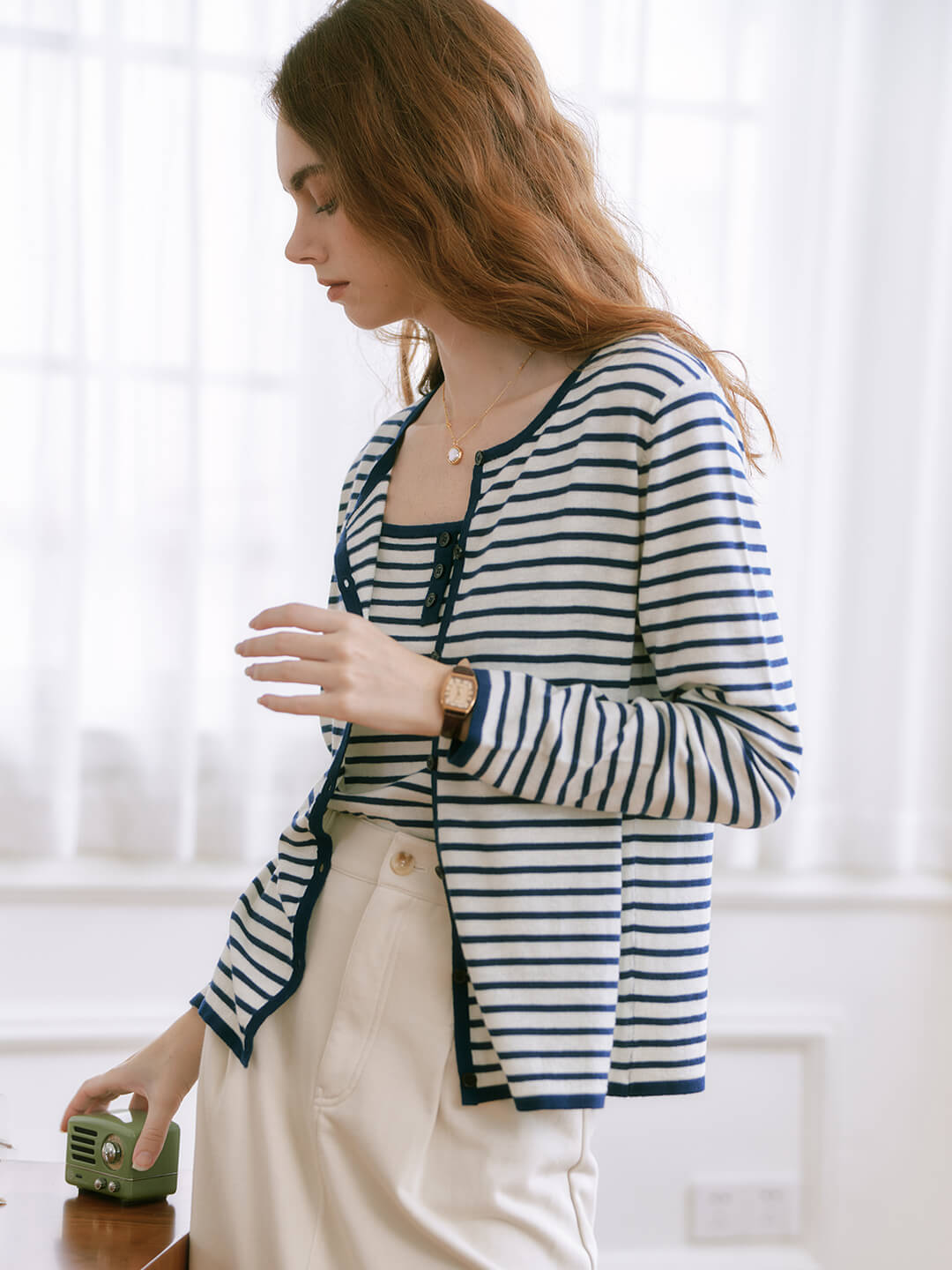 【Final Sale】Dakota Round Neck Striped Knitted Jacket