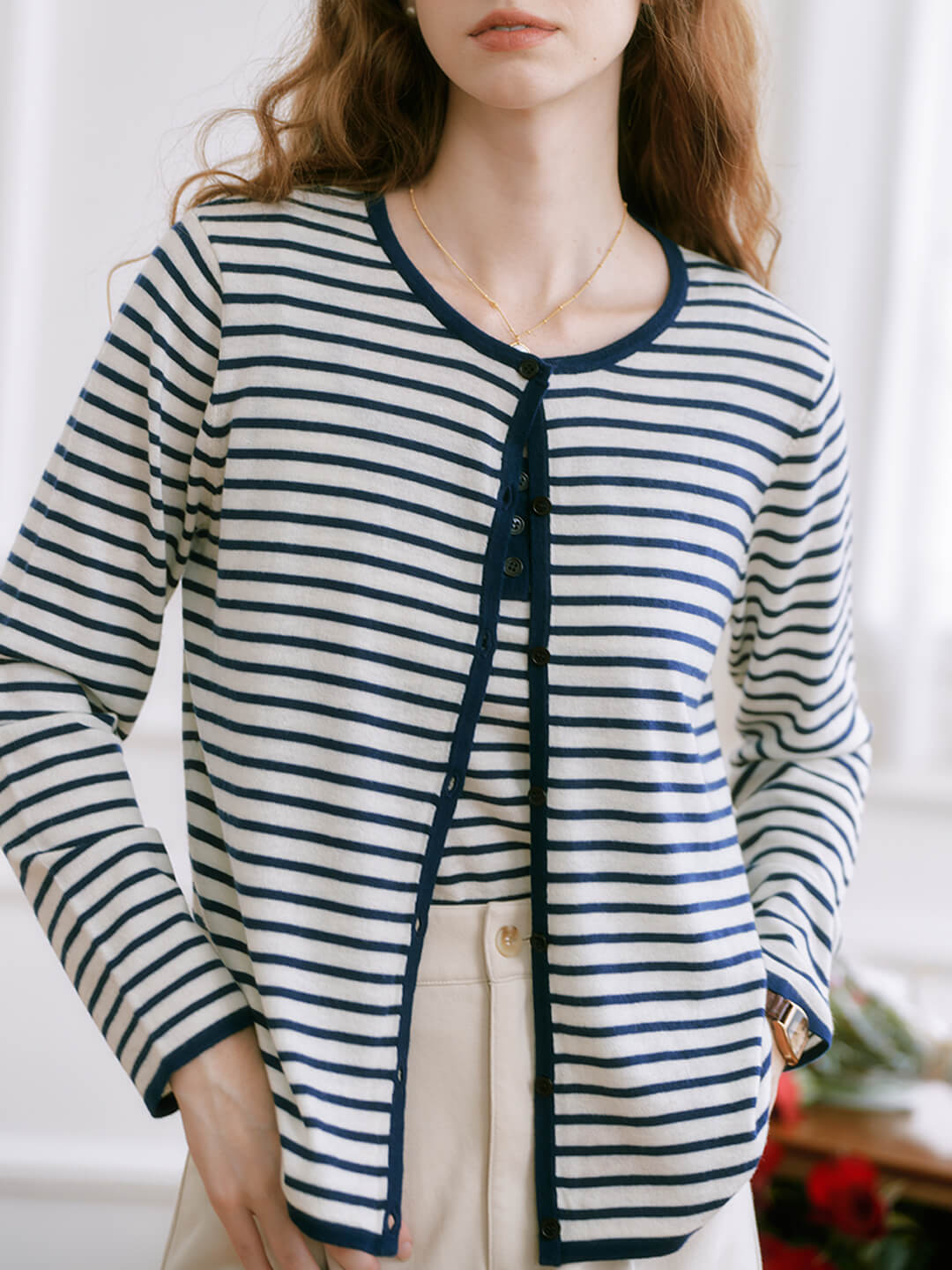 【Final Sale】Dakota Round Neck Striped Knitted Jacket