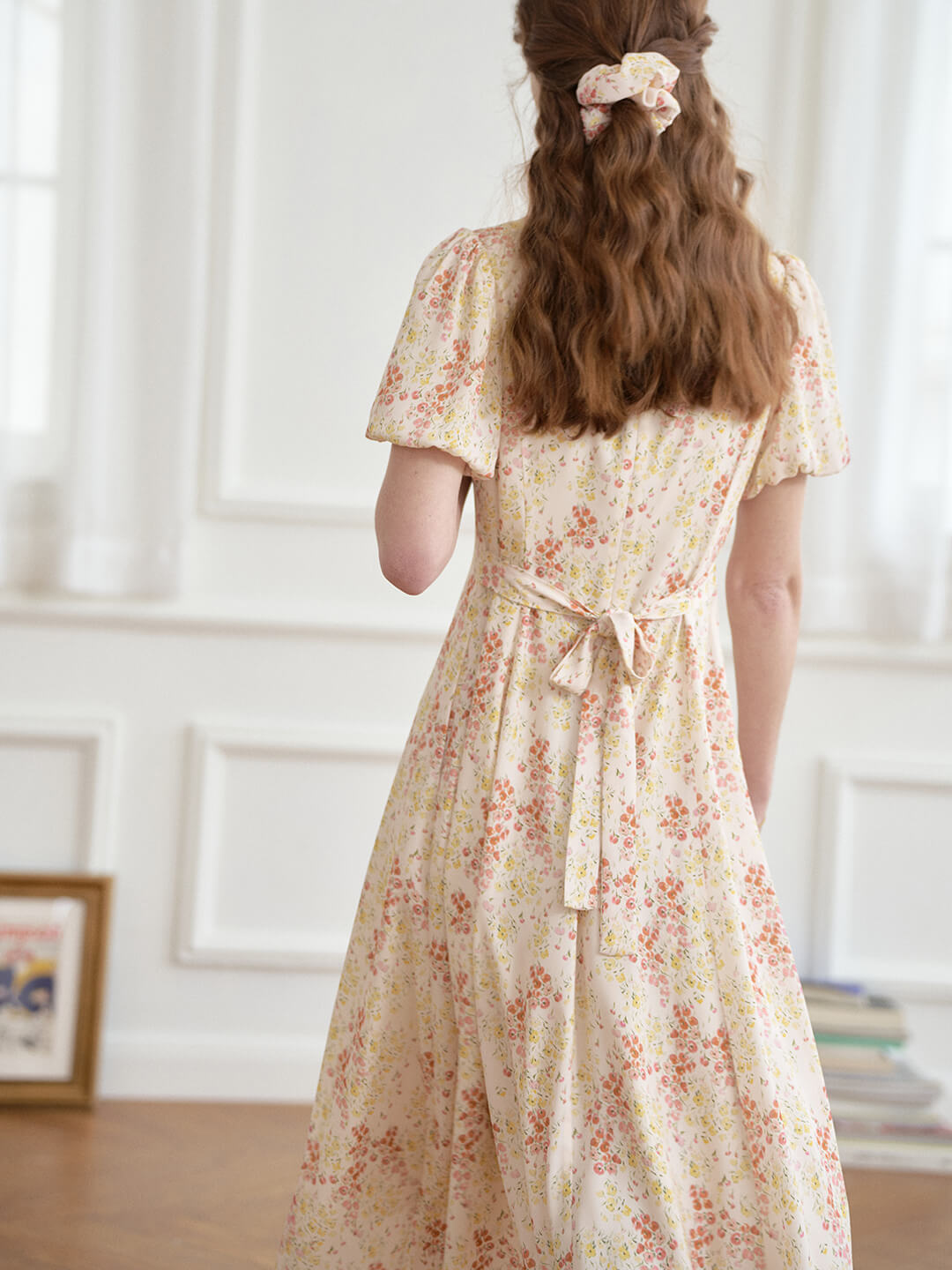 Fatima Round Neck Bubble Sleeve Floral Dress