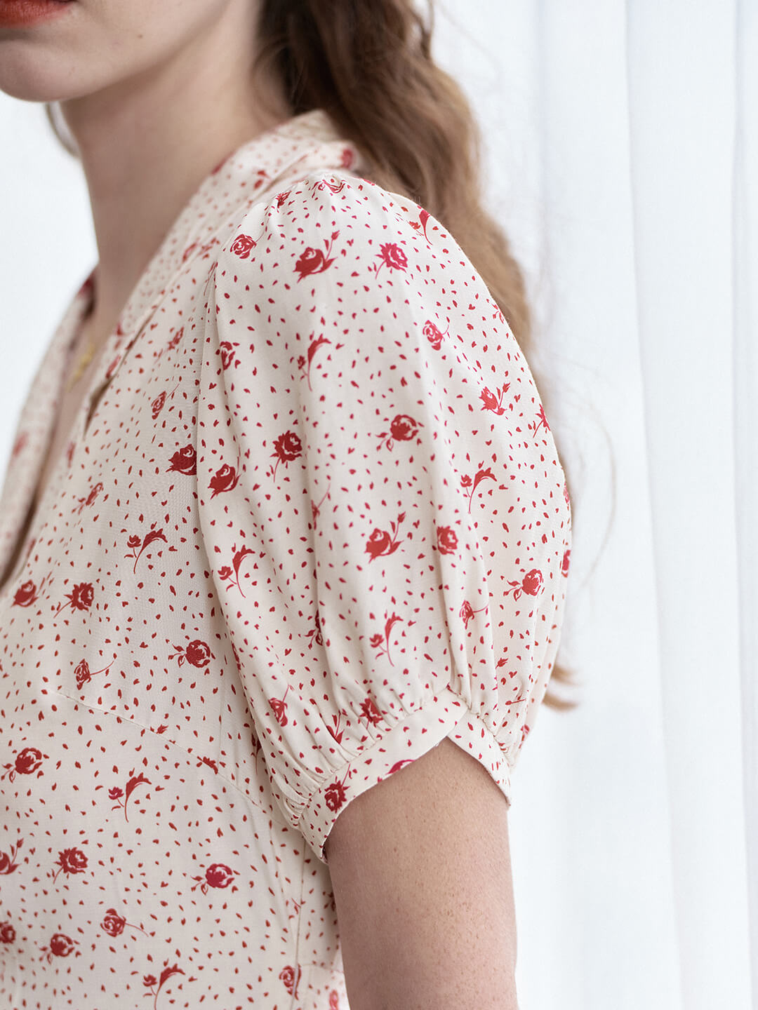【Final Sale】Madeleine Vintage V Neck Puff Sleeve Dress