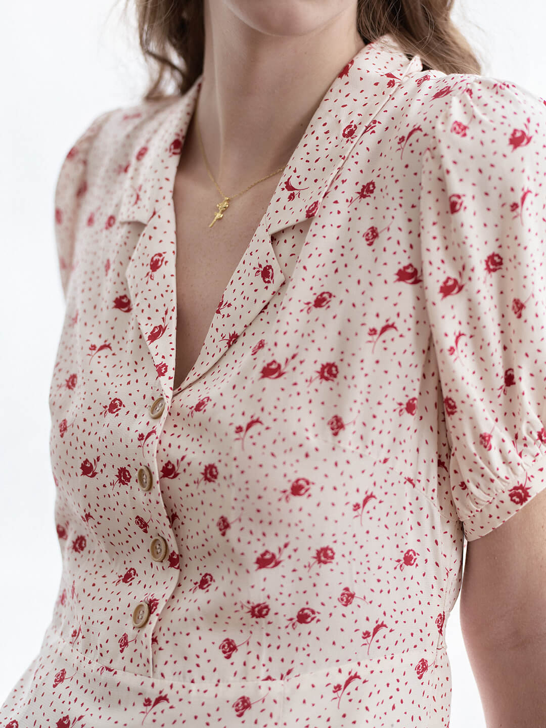 【Final Sale】Madeleine Vintage V Neck Puff Sleeve Dress