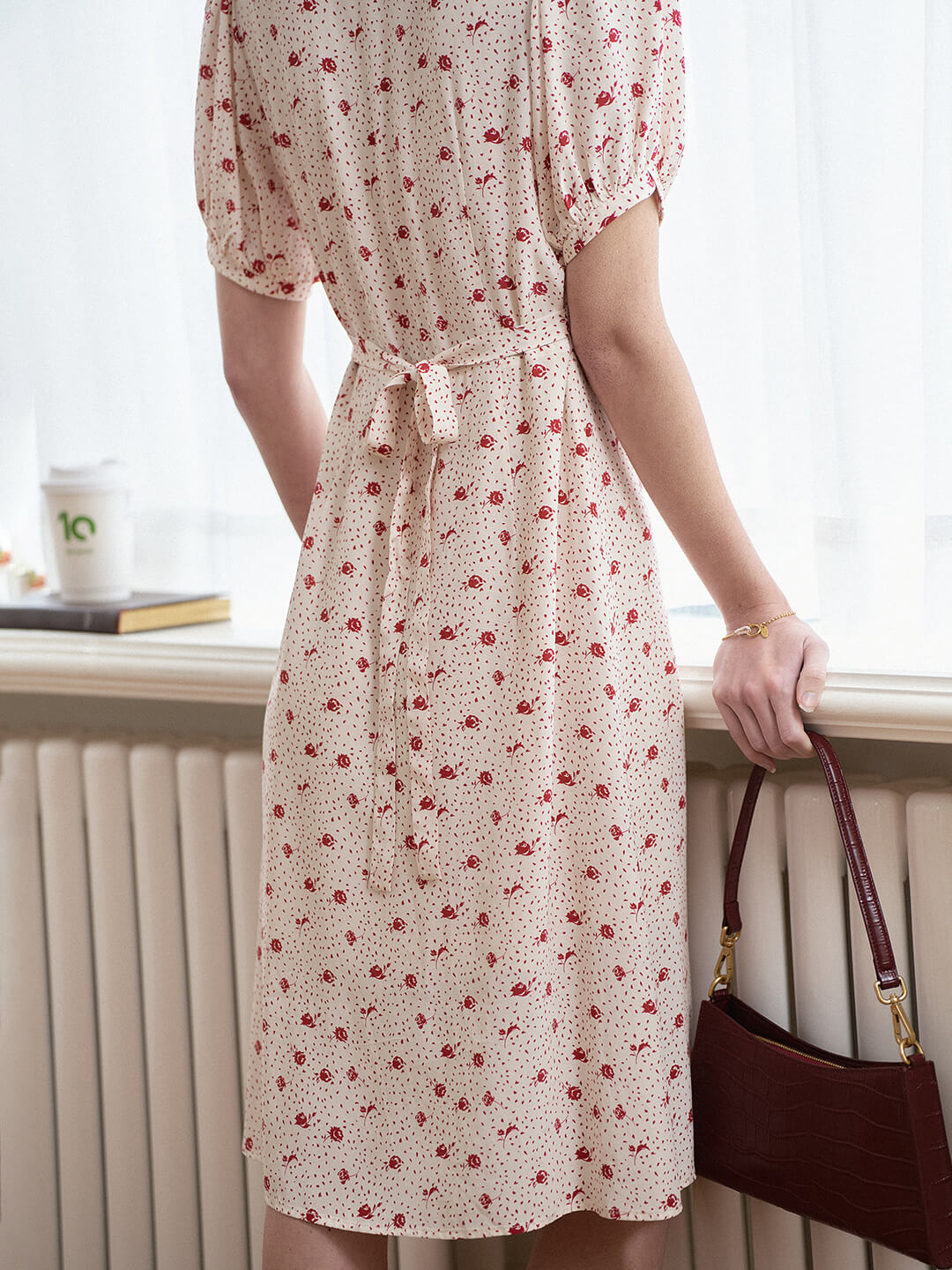 【Final Sale】Madeleine Vintage V Neck Puff Sleeve Dress