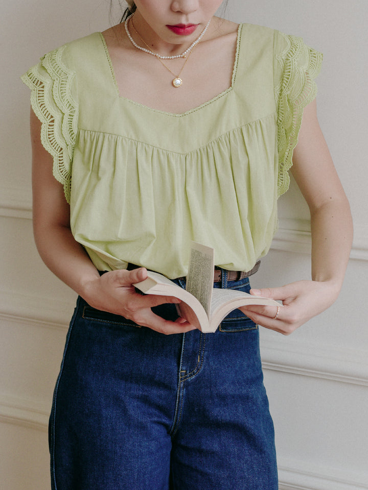 Karla Wing Ruffle Green Blouse/SIMPLERETRO
