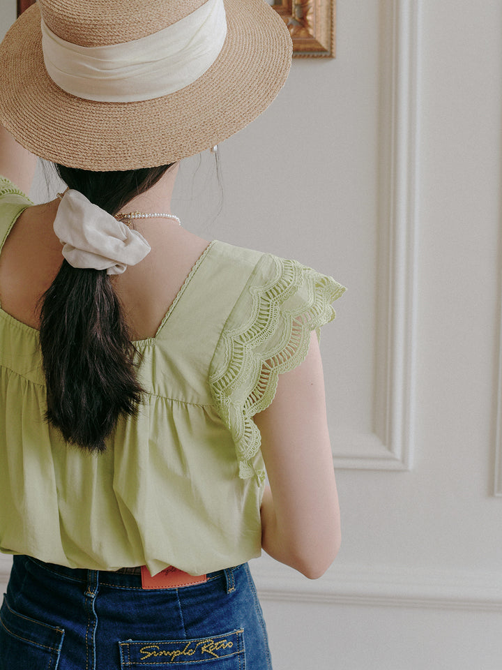 Karla Wing Ruffle Green Blouse/SIMPLERETRO