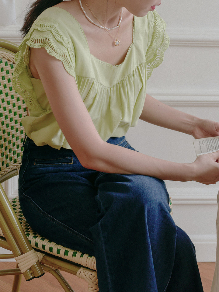 Karla Wing Ruffle Green Blouse/SIMPLERETRO