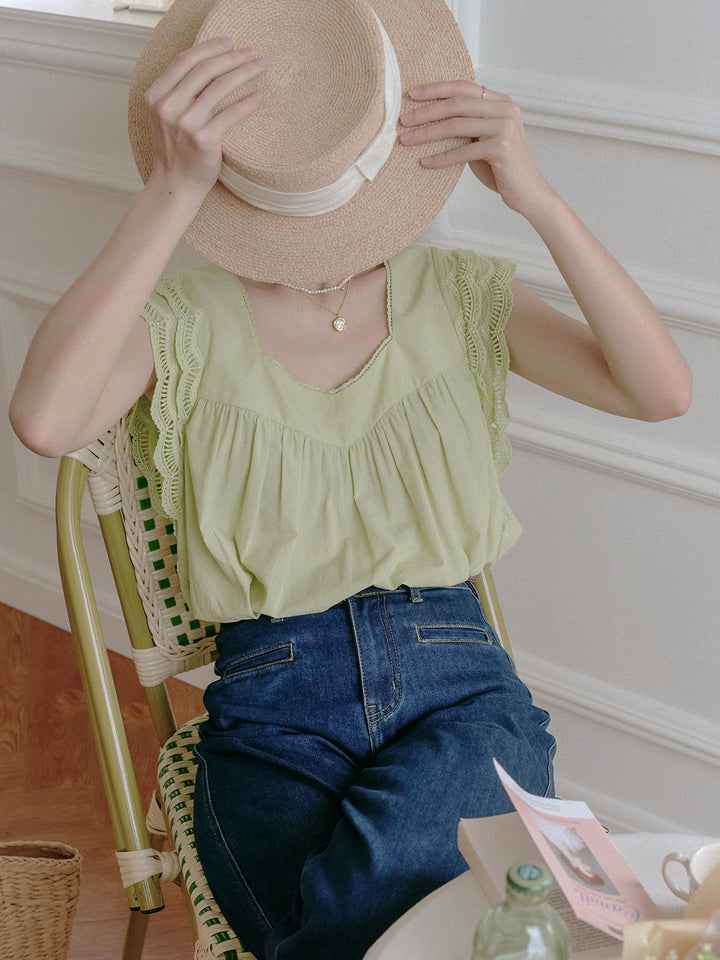 Karla Wing Ruffle Green Blouse/SIMPLERETRO