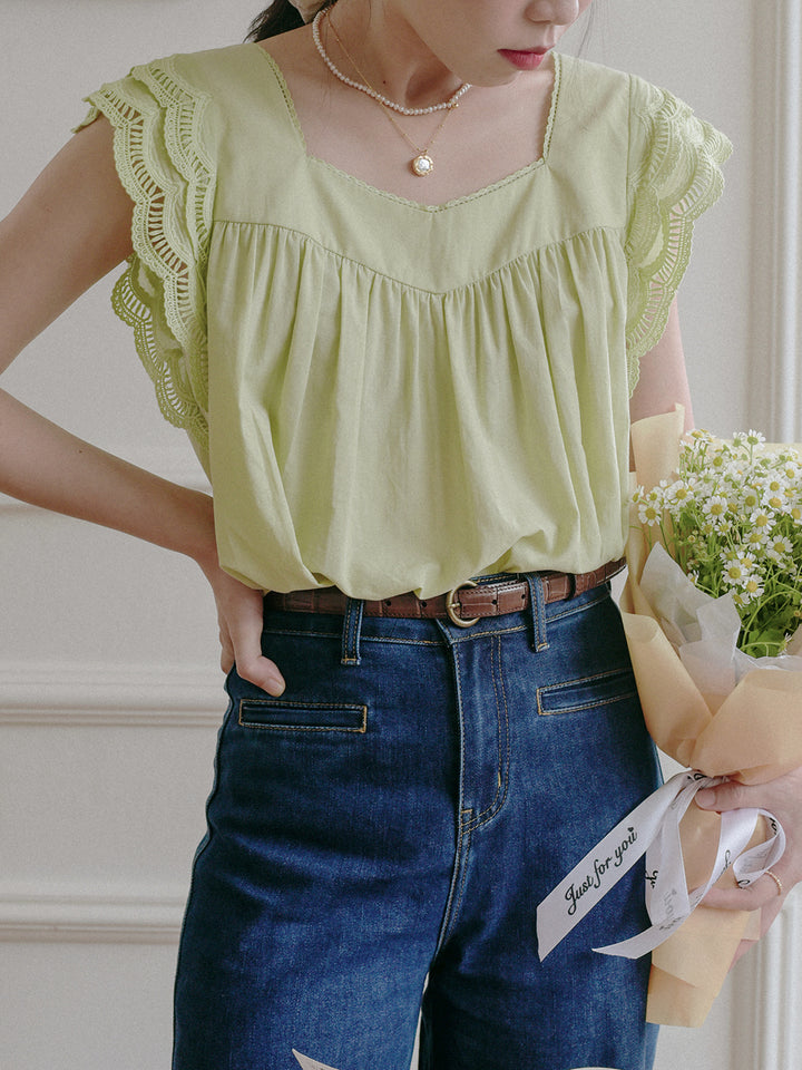 Karla Wing Ruffle Green Blouse/SIMPLERETRO