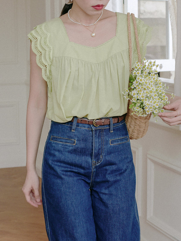 Karla Wing Ruffle Green Blouse/SIMPLERETRO