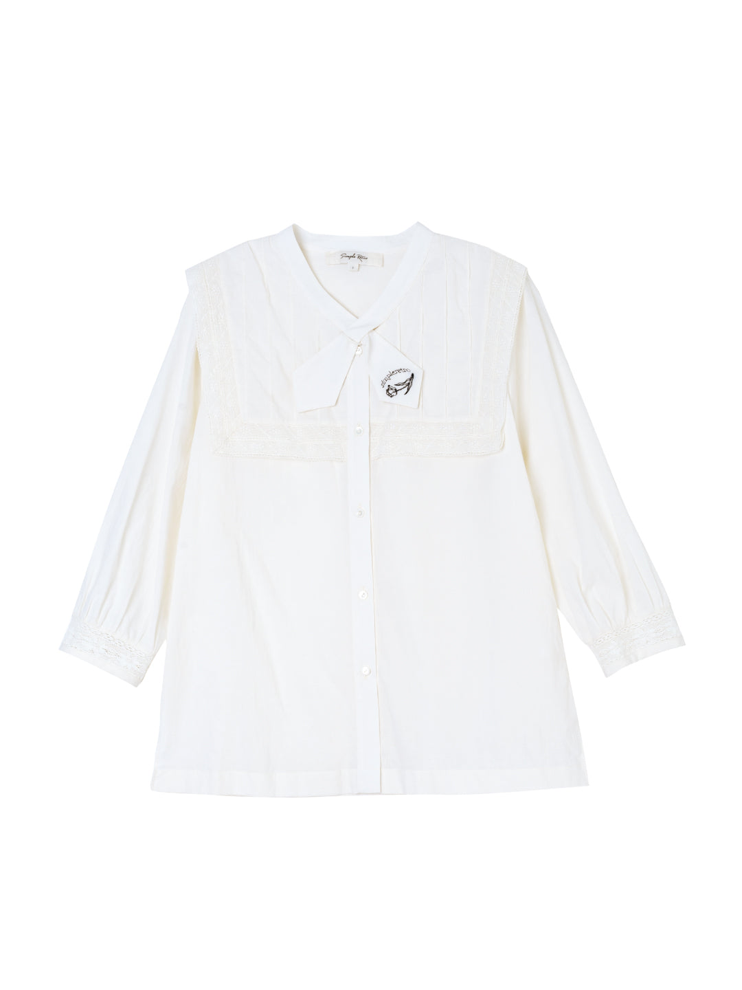 Adelina Navy Collar Embroidered 3/4 Sleeve Blouse