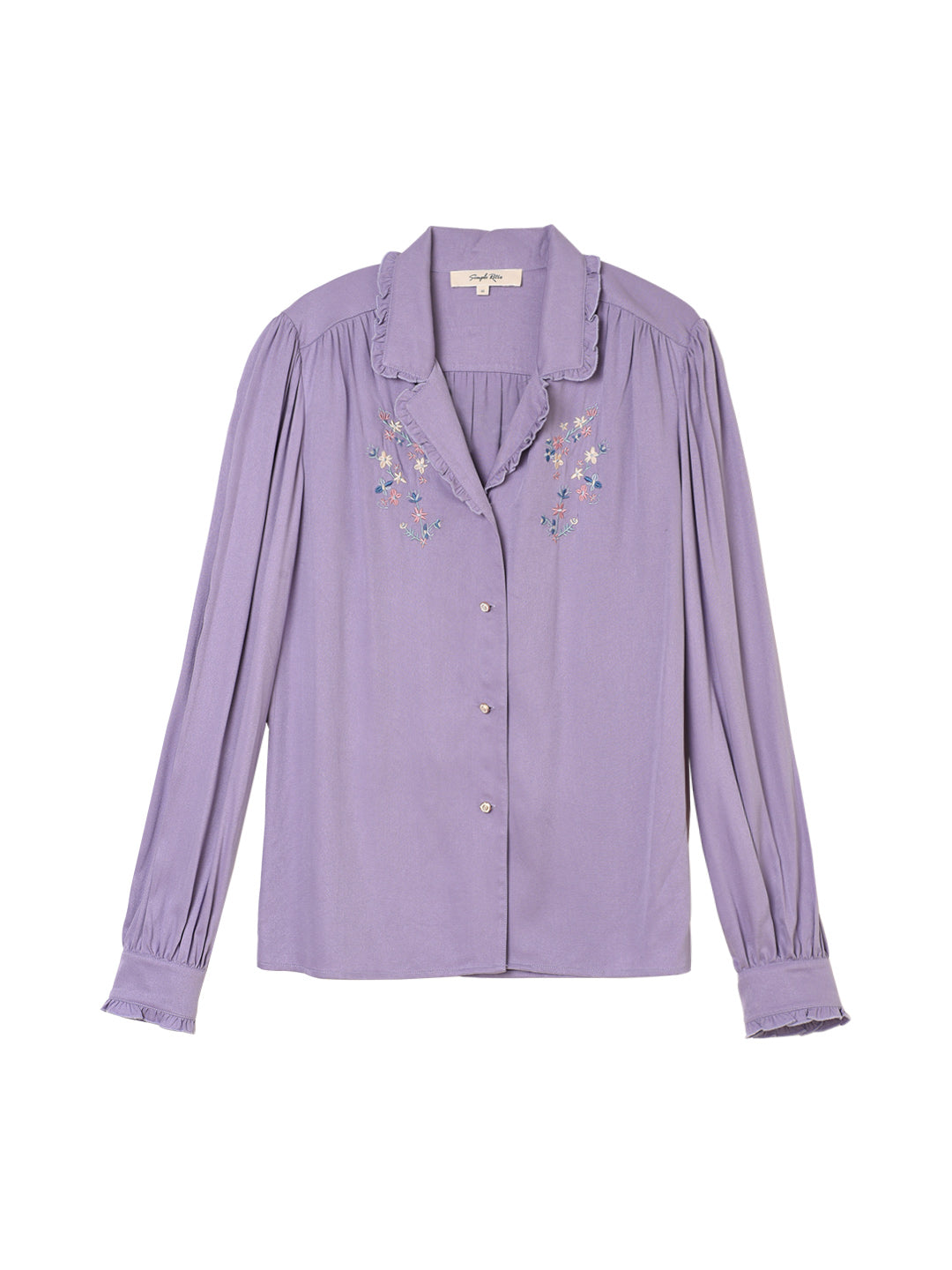 【Holiday Sale】Convallaria Floral Embroidered Purple Puff Top