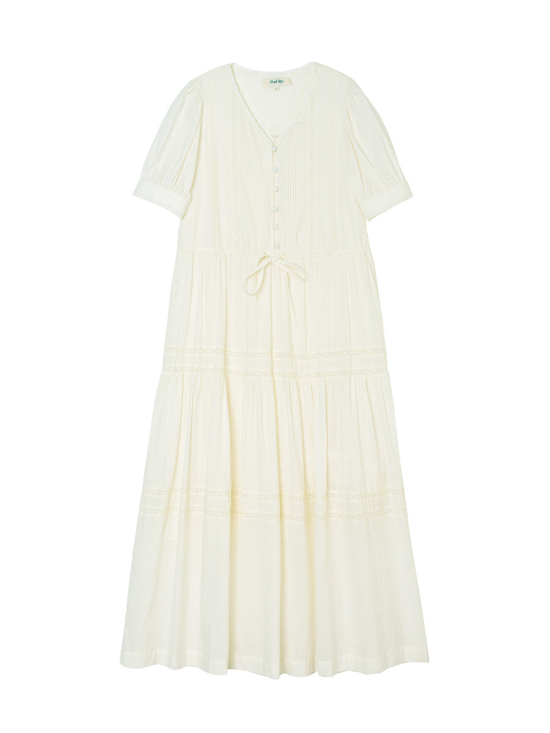 Hattie V-Neck Puff Sleeve Lace Panel Dress