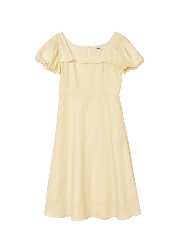 Sandra Puff Sleeve Creamy Midi Dress/SIMPLERETRO