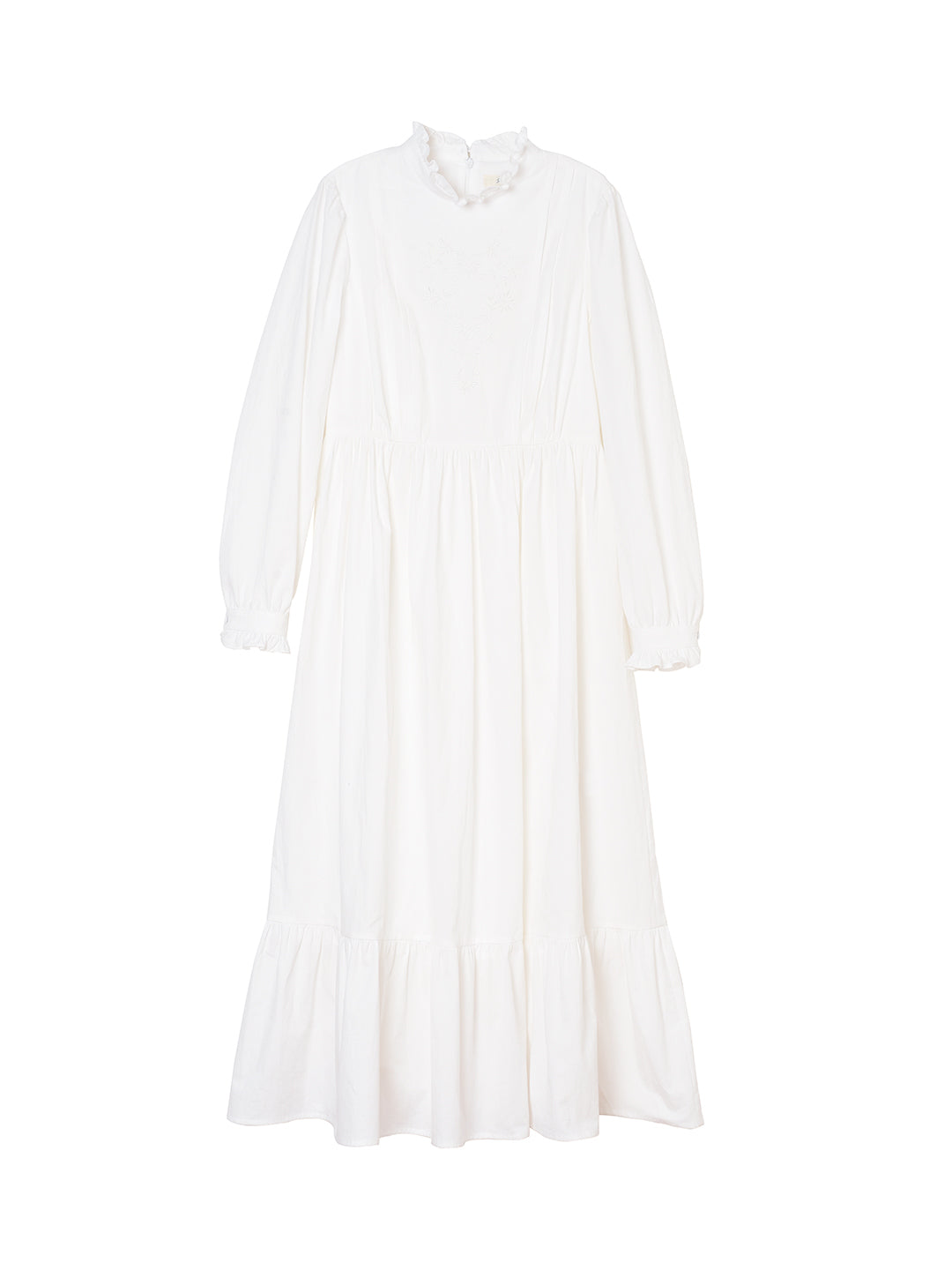 Afra White Stand-up Collar Bubble Sleeve Dress