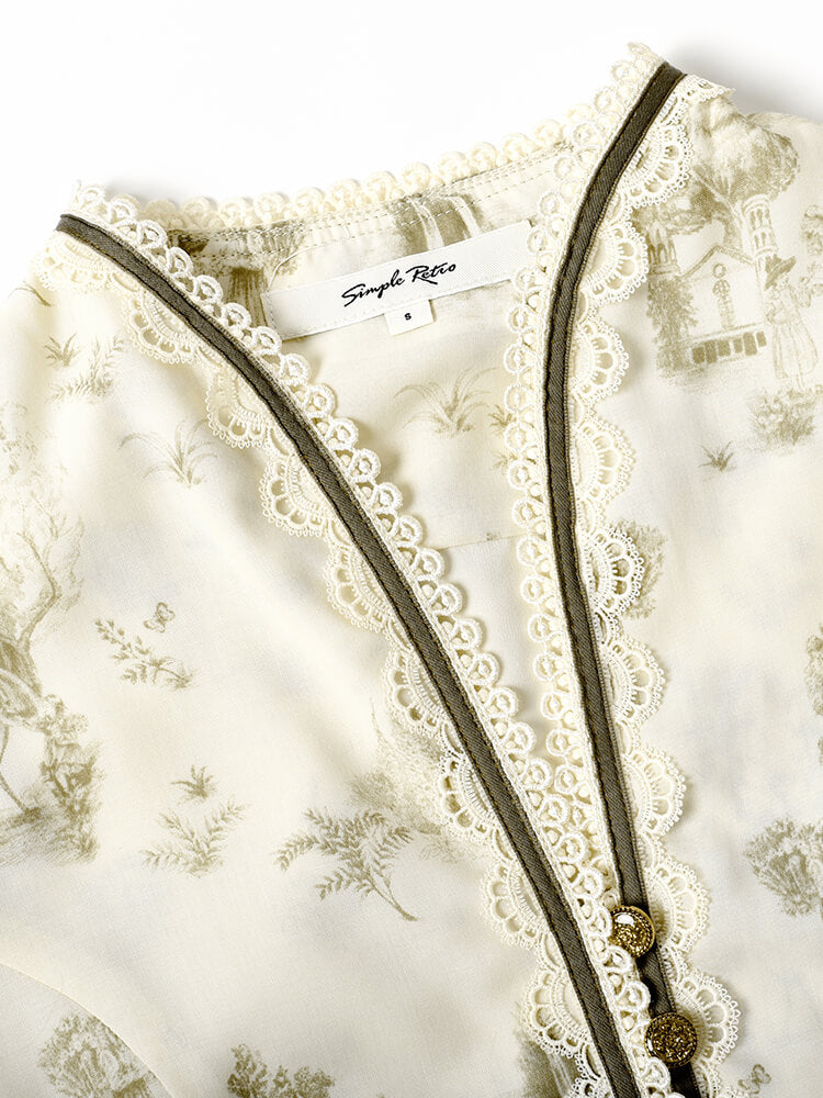 Lyric Printed Stand Collar Midi Dress