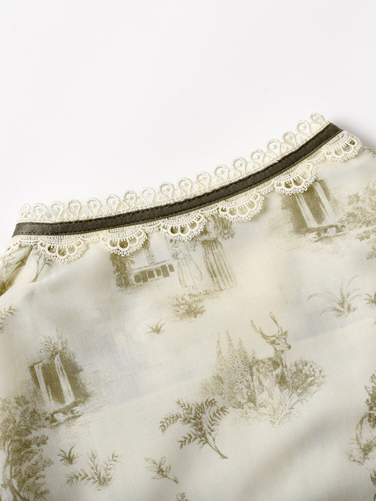 Lyric Printed Stand Collar Midi Dress