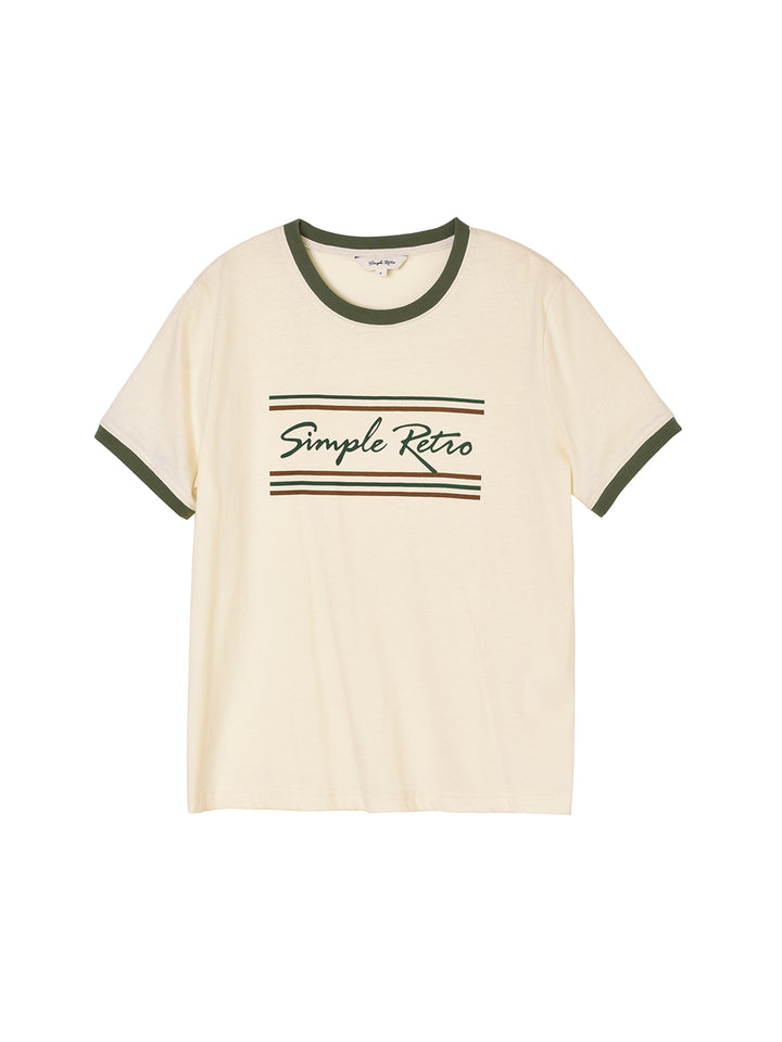 Maya Logo Printed Vintage T-Shirt/Simple Retro/1200046