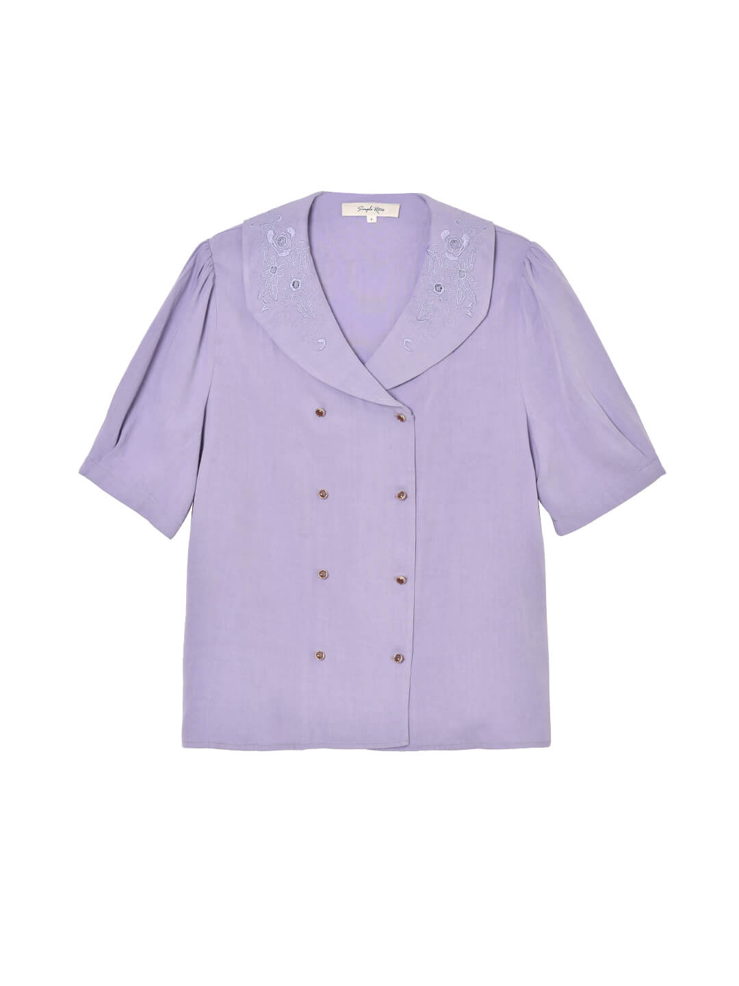 Andrea Flora Embroidered Collar Purple Blouse/Simple Retro/66083