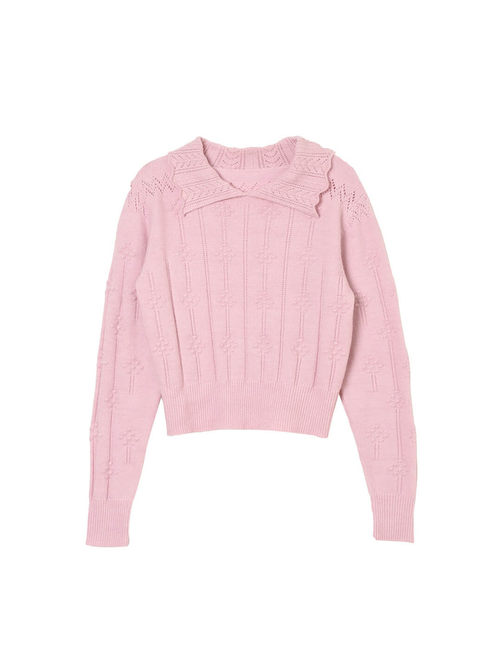 Jasmine Cable Polo Pink Knit Sweater/SIMPLERETRO