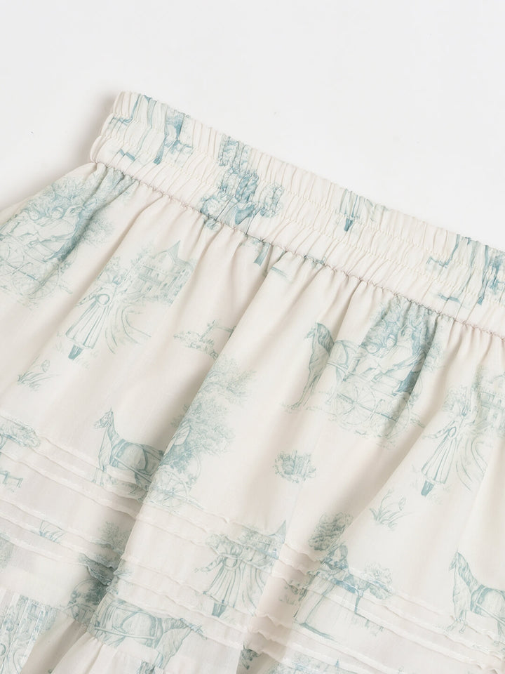 Anne Retro Printed White Midi Skirt/SIMPLERETRO