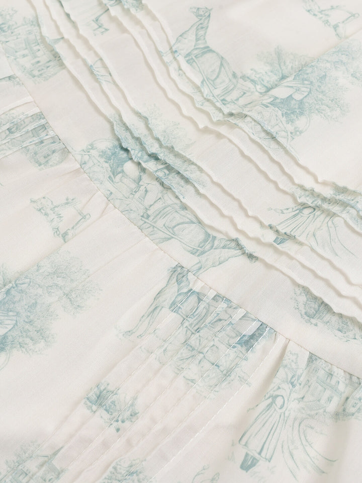 Anne Retro Printed White Midi Skirt/SIMPLERETRO