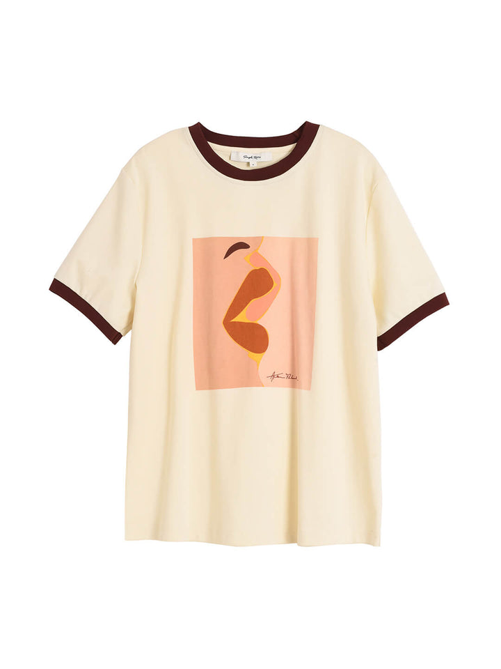 Apolline Red Lip Graphic Yellow T-Shirt/Simple Retro/55156