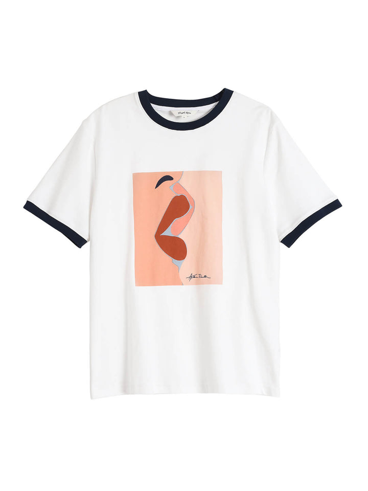 Apolline Red Lip Graphic White T-Shirt/Simple Retro/55156
