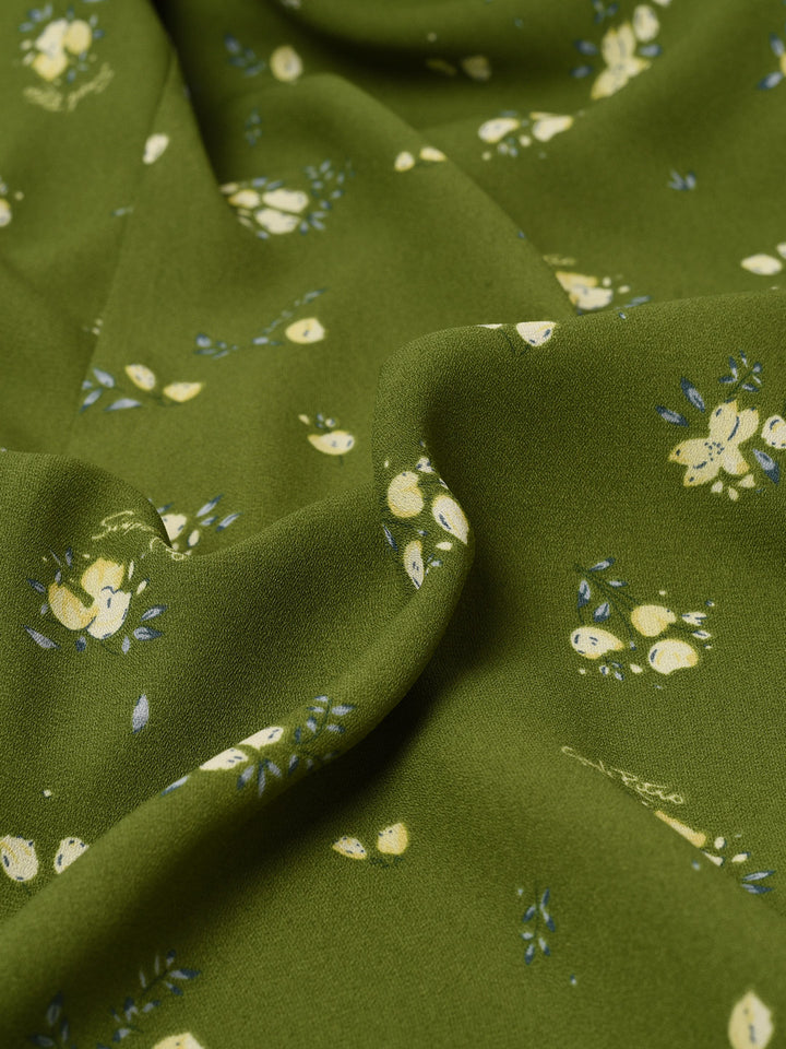 Magnolia Printed Floral Green Midi Dress/Simple Retro/11322