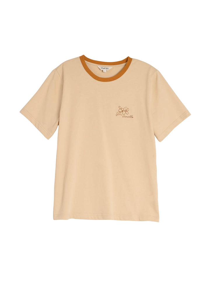 Camellia Chowxiaodou Orange Embroideried T-Shirt/Simple Retro/55164