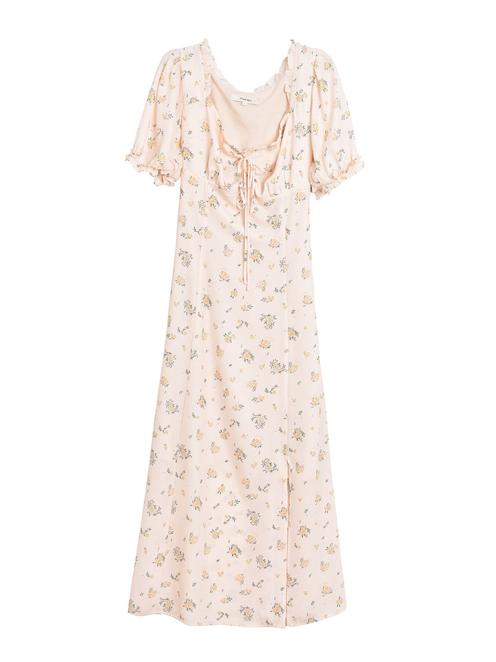 Magnolia Printed Floral Green Midi Dress/Simple Retro/11322